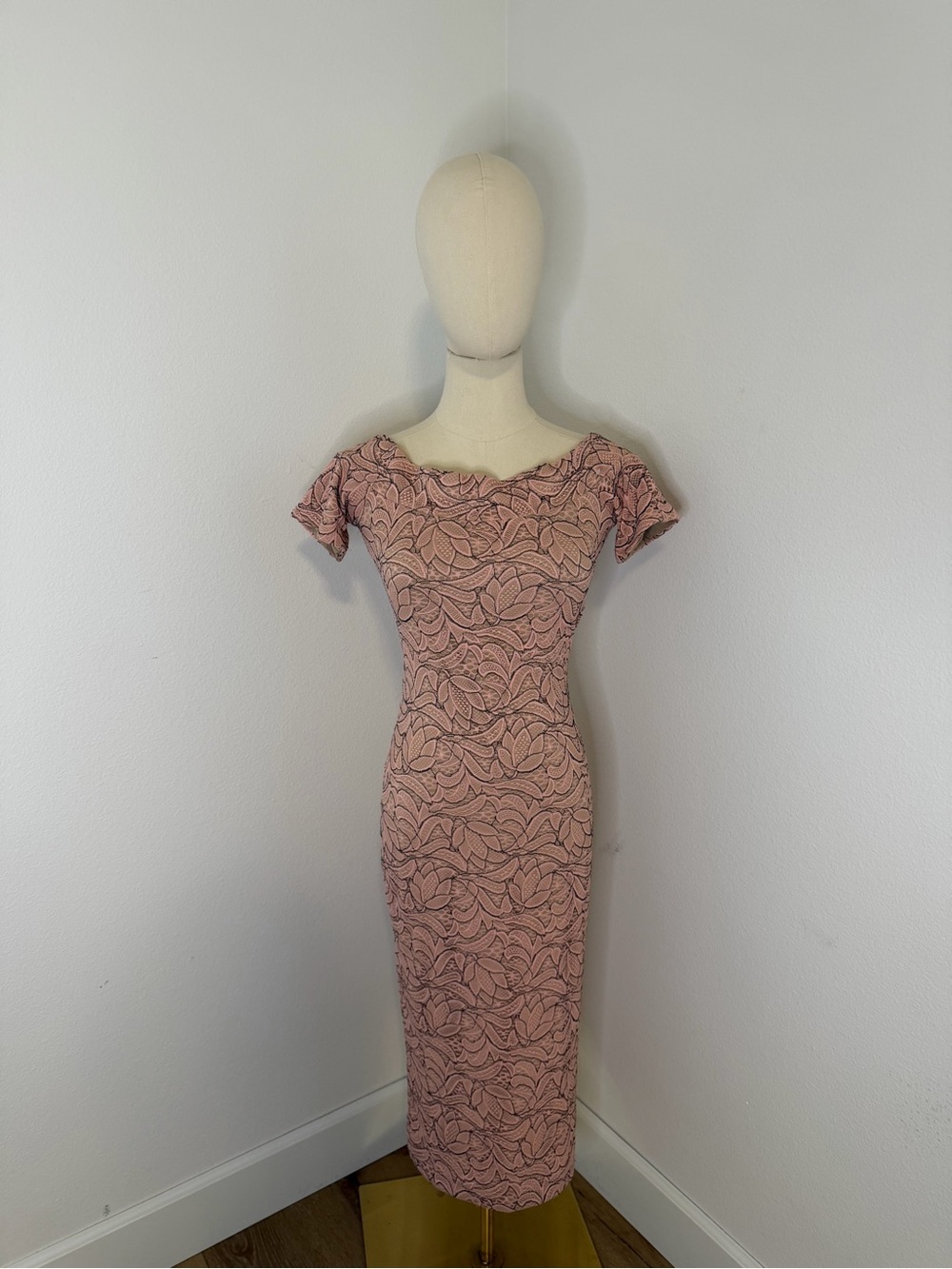Dress the Population Dusty Rose Lace Off-Shoulder Midi Bodycon Dress Size Small